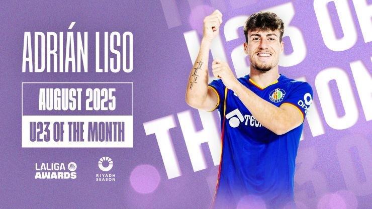 3场攻入3球,赫塔费前锋利索当选西甲8月最佳U23球员